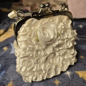 Toby NYC Toddler Wedding Flower Girl White Rose Mini Clutch Purse w/ Ruffles